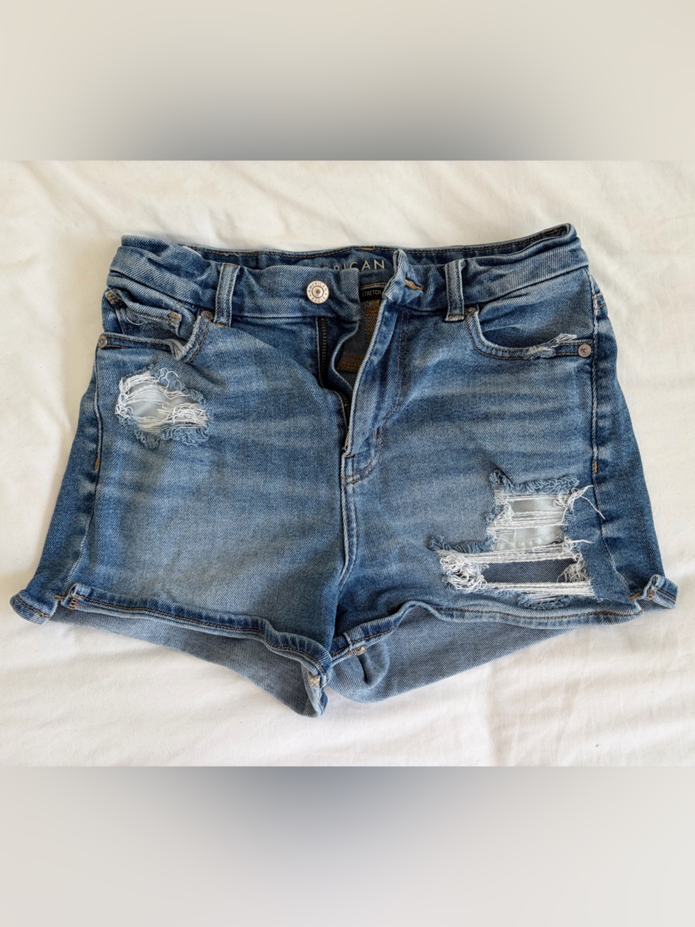 American Eagle Outfitters Distressed Mid-Blue Denim Shorts